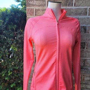 Gap Body M Jacket Full Zip Athletic Coral Pink Stripe Yoga Running Gapbody